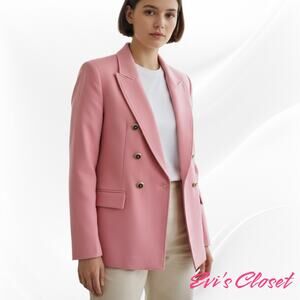 Zara Women's Dusty Pink Double Breasted Blazer. Peak Lapels Gold Buttons Sz S